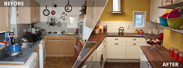 Before and After Image of Kitchen Doors Refurbishment