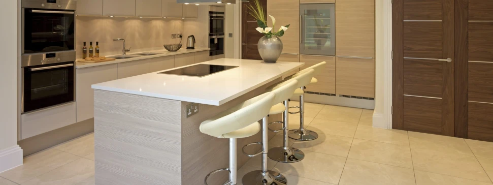 kensington range kitchen doors with white worktop