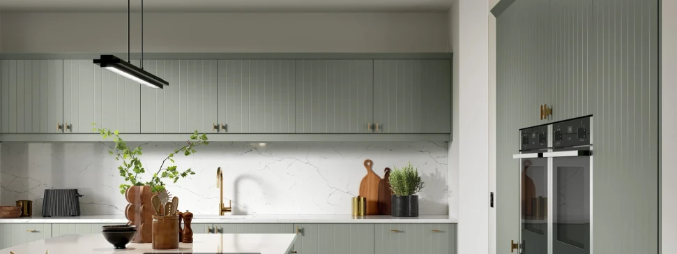 Windsor T&G in Reed Green with Bianco Roma worktop