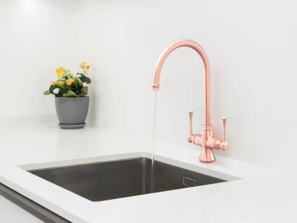 rose gold kitchen tap white quartz worktop 2