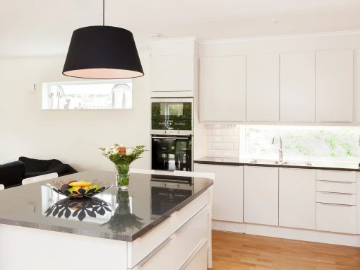 classic white kitchen doors with wooden worktop