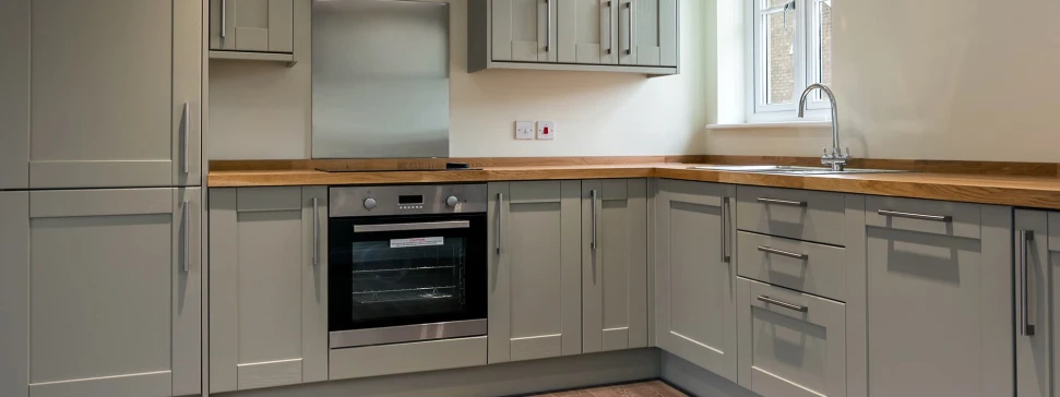 chelsea range kitchen grey doors wooden worktop