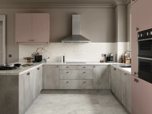 Victoria Antique Rose and Soho Ossido kitchen doors
