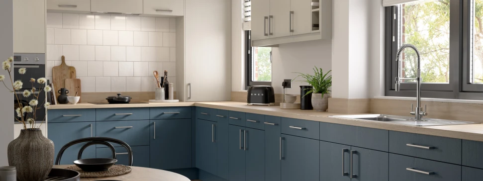 Warwick Mussel and Misty Blue kitchen doors