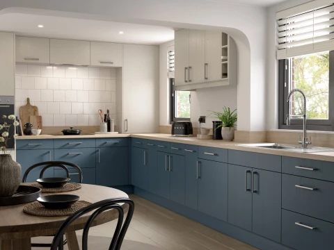 Warwick Mussel and Misty Blue kitchen doors